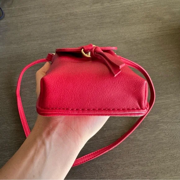 Red Crossbody Structured Rectangle Purse Bag Faux Leather Gold - Picture 7 of 10